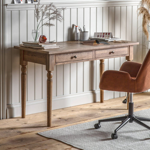 PaulaHome - Farmhouse Two Drawer Oak Desk